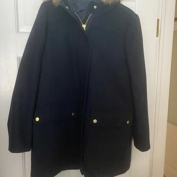 Navy blue hooded coat from J Crew - Picture 3 of 6